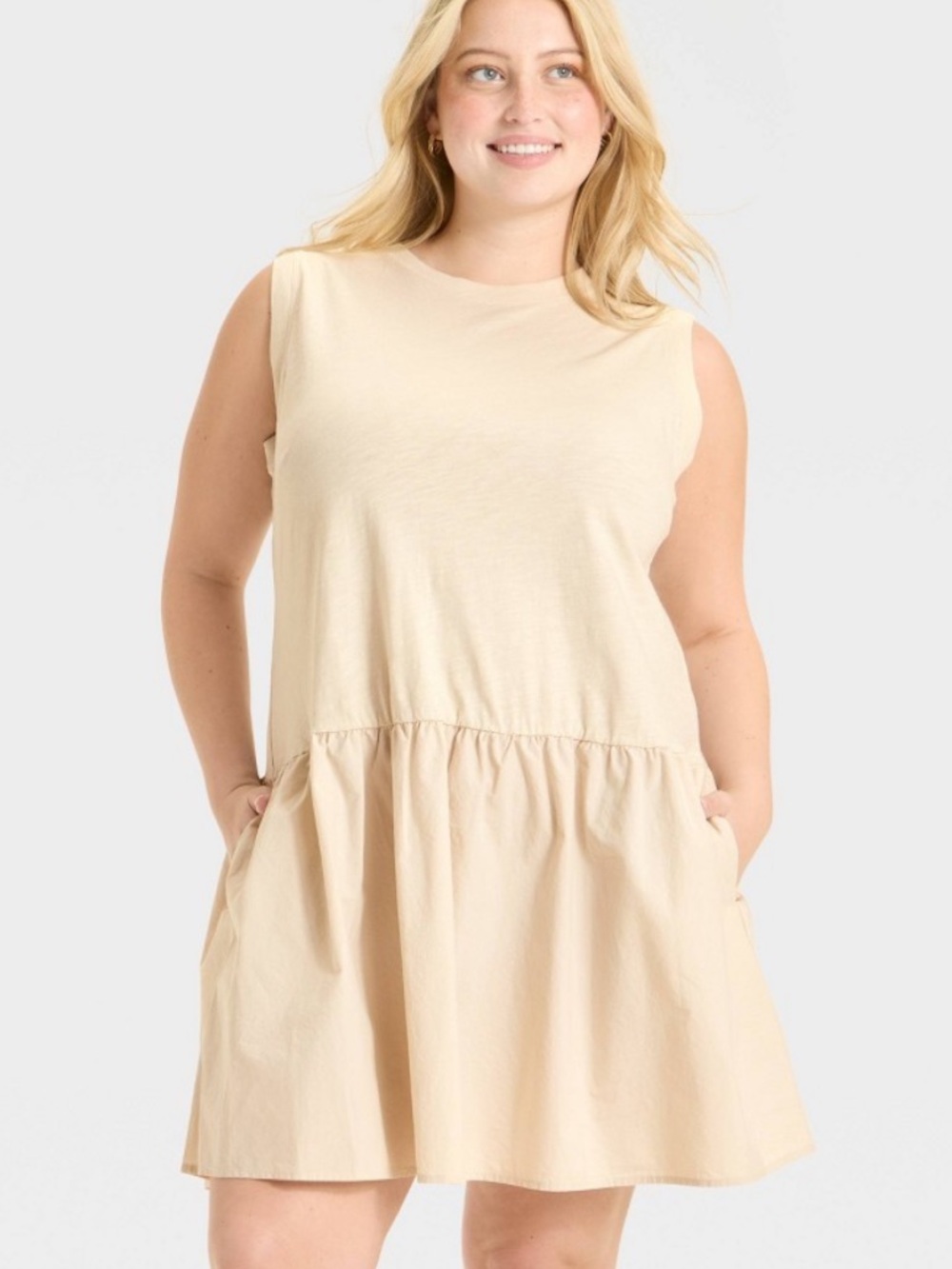 Sleeveless Cream Tiered Mini Plus Dress